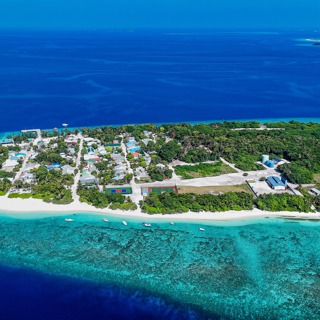 Maldives holiday island stay aerial view