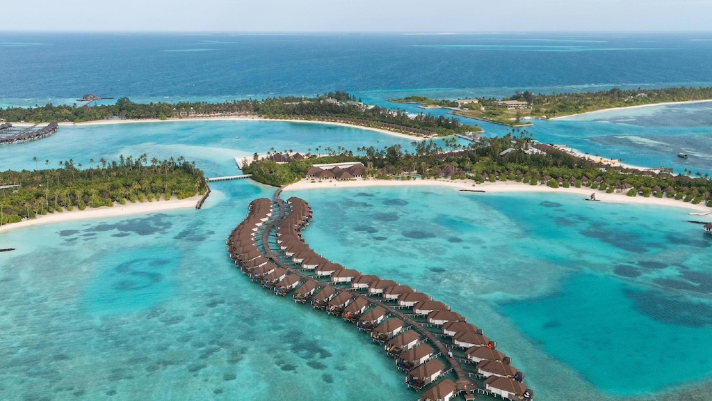 Family friendly Maldives resort aerial view