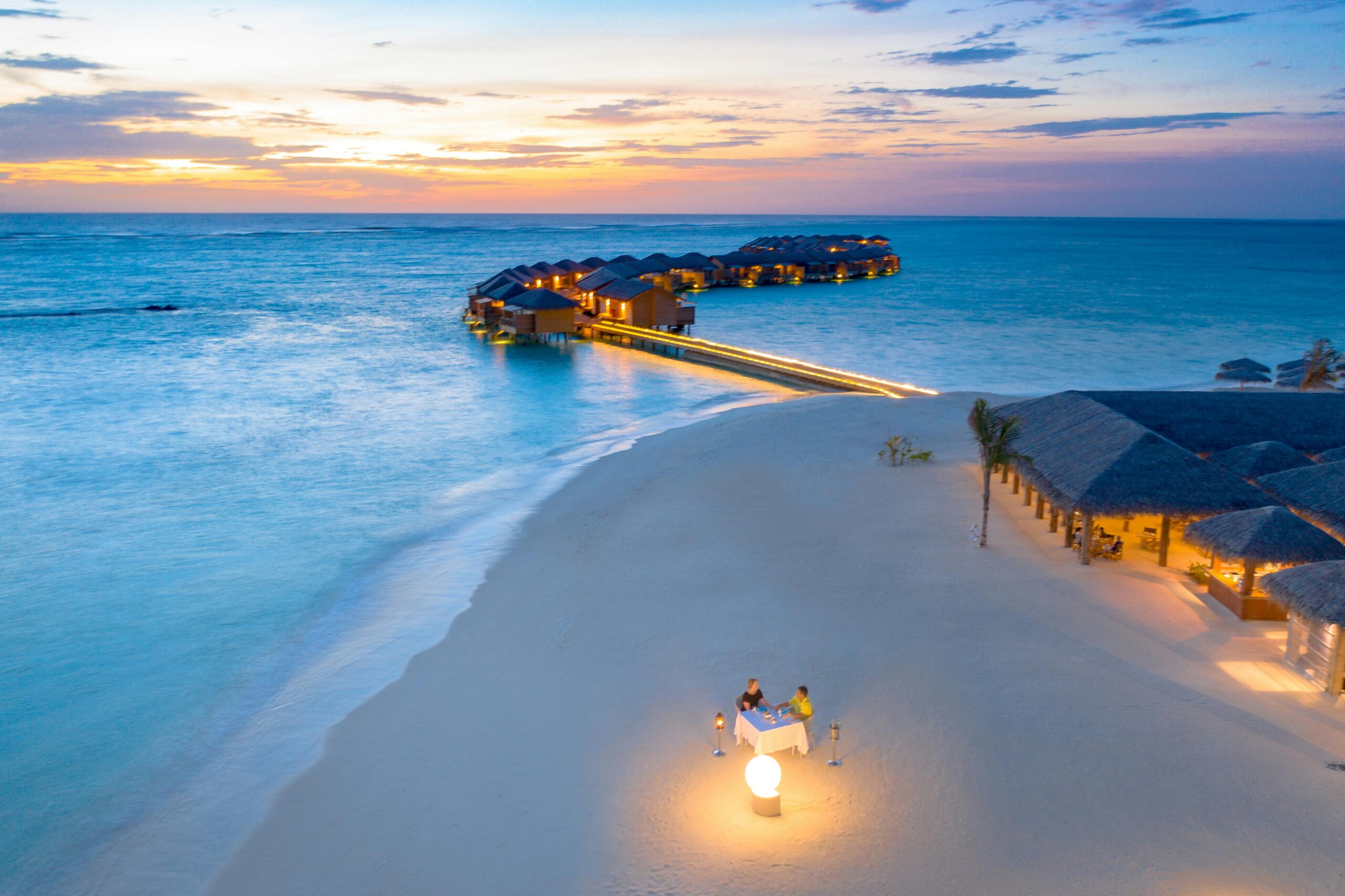 Romantic Maldives private dinner and island experience from above